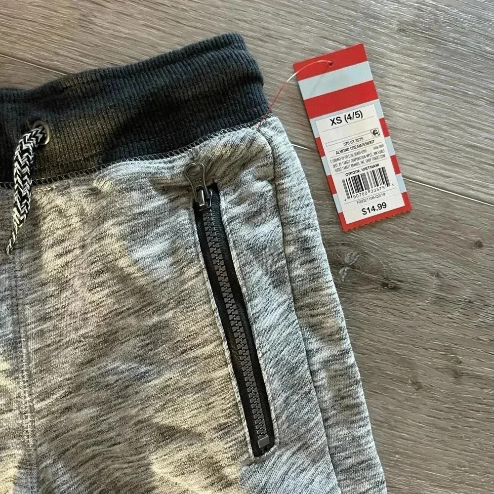 Cat & Jack Kids Drawcord Waistband Tapered Leg Pants Almond Gray XS NWT - Picture 2 of 7